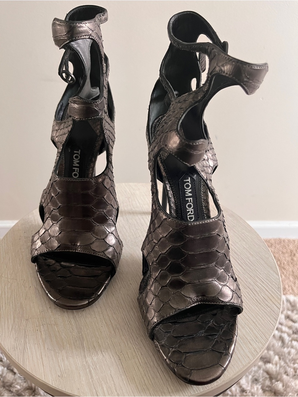 Tom Ford Metallic Bronze Cutout Stiletto Sandals